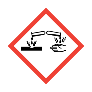 Corrosive chemicals, may cause severe skin and eye damage and may be corrosive to metals.