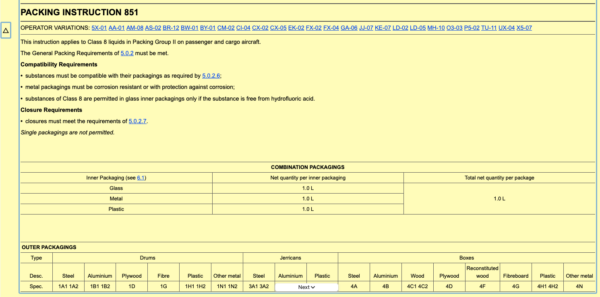 IATA Dangerous goods Regulations Packing instruction